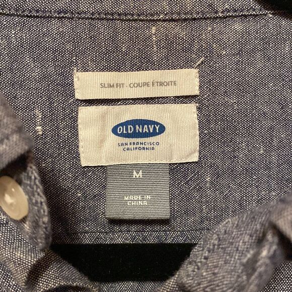 Old Navy Mens Slim Fit Blue Grey and Navy Stripe Button Down Shirt Medium - Picture 4 of 5